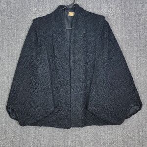 Vintage Glass Original New York Jacket Womens Small Black Boucle Open Front Cape